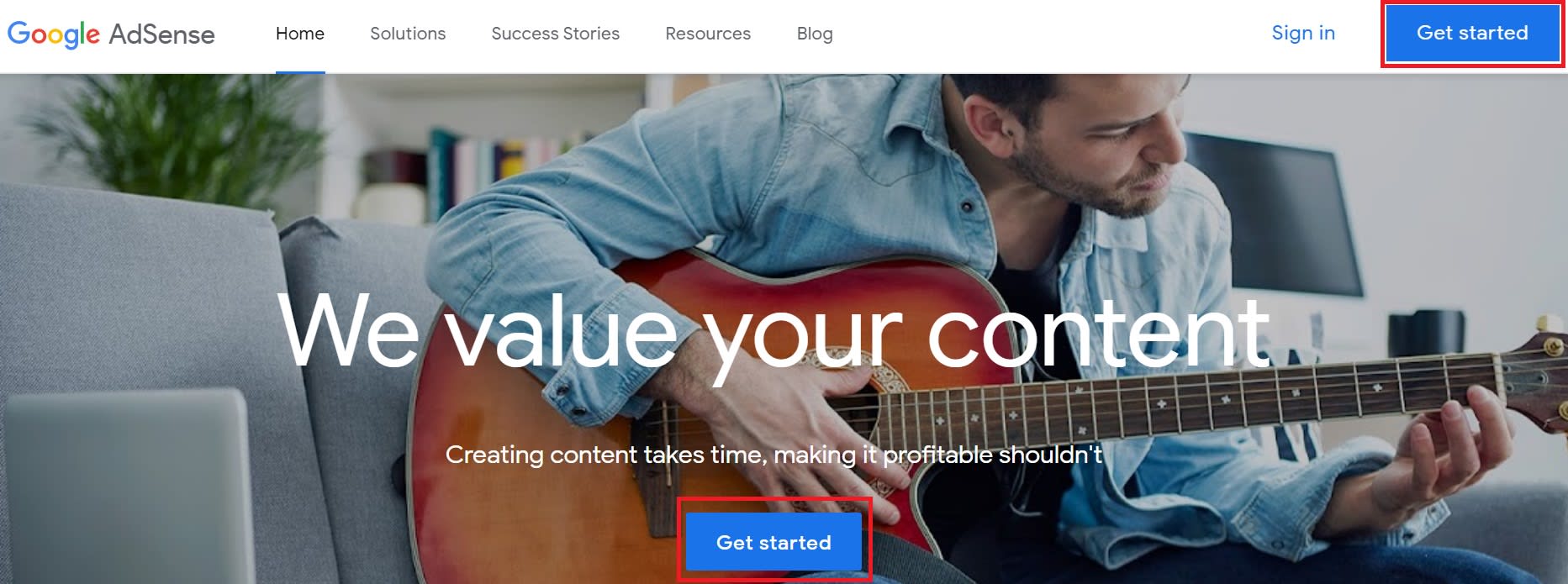 WordPress AdSense - AdSense Get Started Button